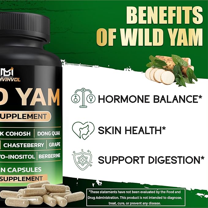 BMVINVOL Wild Yam Supplement | Red Clover, Black Cohosh, Evening Primrose, Berberine, Myo-Inositol - Hormone Balance for Women [ 90 Capsules]