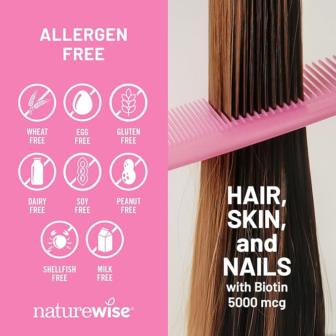 NatureWise Hair Skin and Nails Vitamin, Biotin 5000mcg w/Hyaluronic Acid, Collagen for Women with C, B Complex, D3, A, E, Iron - Non-GMO, Gluten Free - 270 Softgels[3-Month Supply]