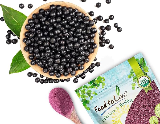 Food to Live Organic Black Elderberry Powder, 16 Pounds Non-GMO, Made from Raw Dried Berries, Unsulfured, Vegan, Bulk, Great for Baking, Smoothies, Yogurts, No Sulphites, Contains Maltodextrin