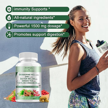 Berberine Supplement with Ceylon Cinnamon - Berberine 1500mg Activates AMPK & GLP-1 Berberine HCL Capsules with Bitter Melon/Artichoke Extracts & Natural Herbs for Immune Support 90 Count