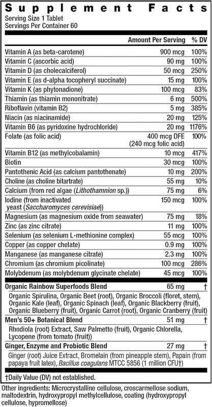 Rainbow Light Multivitamin for Men 50+, Vitamin C, D & Zinc, Probiotics, Men's One 50+ Multivitamin Provides High Potency Immune Support, Non-GMO, Vegetarian, 60 Tablets