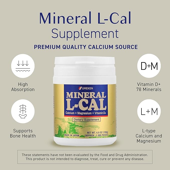 Mineral L-Cal, Calcium with Vitamin D3 In Ball Format, Enriched with Magnesium and Minerals, Water Soluble and Fast Absorbing, Calcium Magnesium D3 Supplement, 1,300 Balls & 130g per Bottle, Pack of 1