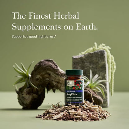 Gaia Herbs SleepThru - Natural Sleep Support Supplement with Organic Ashwagandha Root, Organic Magnolia Bark, Passionflower, and Jujube Date - 30 Vegan Liquid Phyto-Capsules (15-Day Supply)