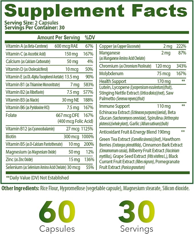 Complete Multivitamin – 35-in-1 Formula Daily Wellness Support for Women & Men - 60 Veggie Capsules