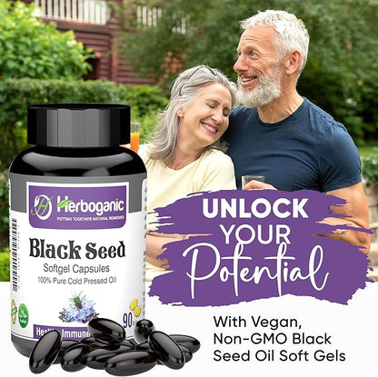 Cold Pressed Black/Seed Oil Softgels Capsules - 90 Count - Blended with Other Herbal Products-Supports Overall Health welness and Immunity (Black-Seed)
