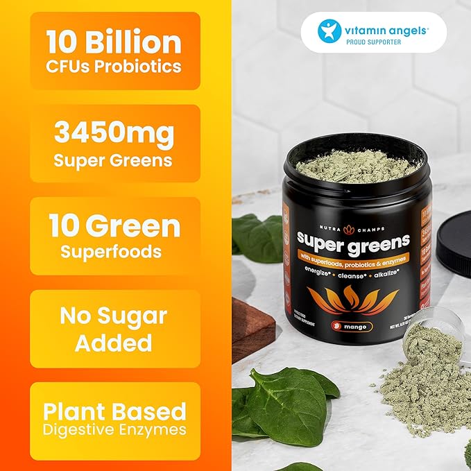 NutraChamps Super Greens Mango & Super Greens Unflavored Bundle - 2 Month Supply