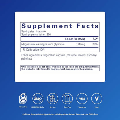 Pure Encapsulations Magnesium (Glycinate) - Supplement to Support Stress Relief, Sleep, Heart Health, Nerves, Muscles, and Metabolism* - with Magnesium Glycinate - 360 Capsules