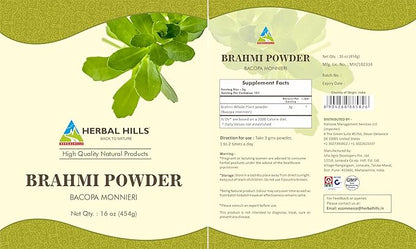 HERBAL HILLS Brahmi Powder Bacopa Monnieri Hair Care 454 GMS | 16 oz Pack of 1
