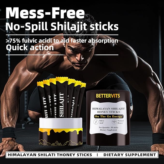 Shilajit Honey Sticks- 30 Sticks Himalayan Shilajit Honey Sticks Organic Honey & Saffron for Energy,Strength & Cognitive Support for Men & Women