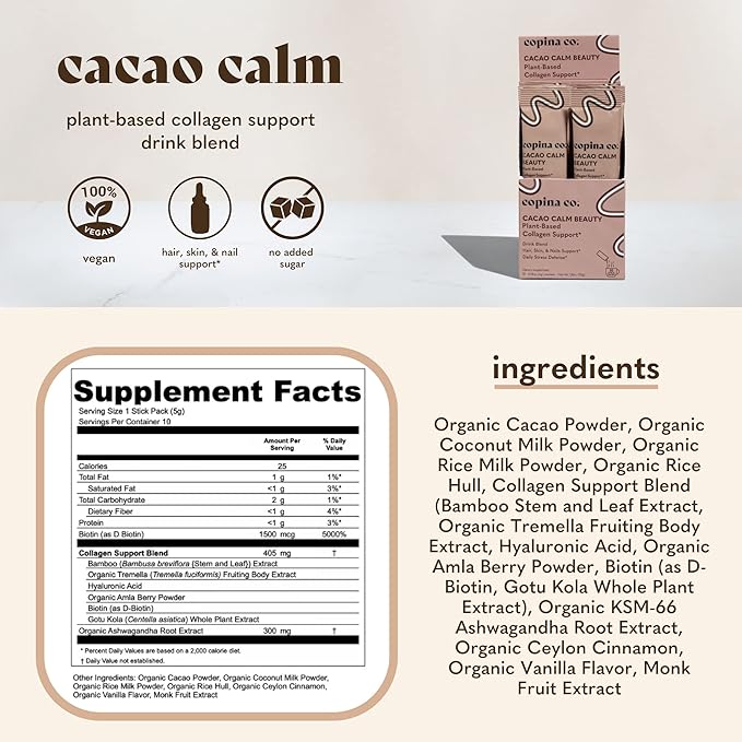 Vegan Collagen Booster Mix: Plant Based Collagen Support Smoothie Drink Vegan Blend Variety Pack | Matcha, Vanilla, & Cacao Calm | 3 Cartons, 10 Individual Stick Packs per Carton