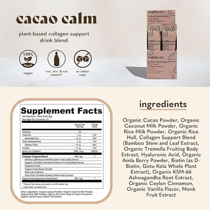 Vegan Collagen Booster Mix: Plant Based Collagen Support Smoothie Drink Vegan Blend Variety Pack | Matcha, Vanilla, & Cacao Calm | 3 Cartons, 10 Individual Stick Packs per Carton
