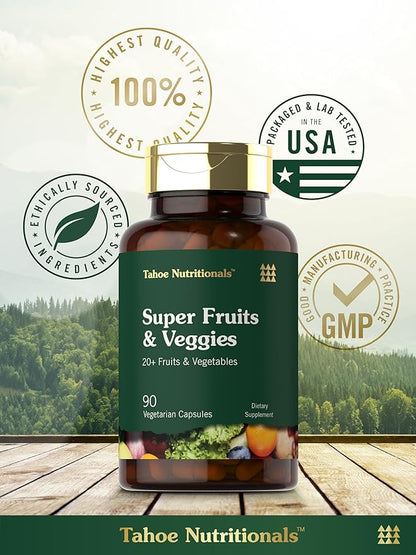Tahoe Nutritionals Super Fruits and Veggies Capsules | 90 Count | Vegetarian, Non-GMO and Gluten Free Supplement