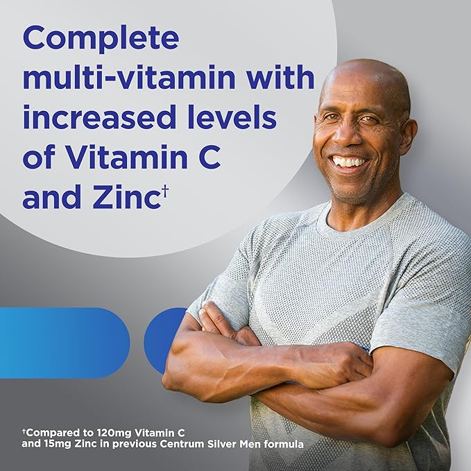 Centrum Silver Multivitamin for Men 50 Plus, Multimineral Supplement, Vitamin D3, B-Vitamins and Zinc, Gluten Free, Non-GMO Ingredients, Supports Memory and Cognition in Older Adults - 100 Ct