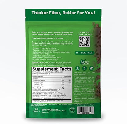 nbpure Daily Fiber Powder Blend for Digestive Health, Cholesterol Support, Healthy Weight Management - with Prebiotic, Insoluble, Soluble Fiber + 4 Probiotic Strains, Savory Mocha, Gusset, 45 Servings
