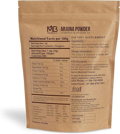 MB Herbals Arjuna Powder 8 oz / 27 Gram | Wildcrafted Terminalia arjuna Bark Powder