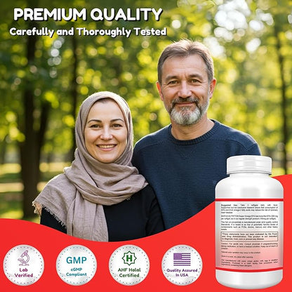 Halal Fish Oil Softgels 120 Ct, Double Strength - Halal Omega 3 Fish Oil Supplements. Wild Caught, Non-GMO & Purified