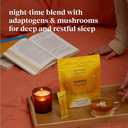 Moment Sleep Tea (Shark Tank) | Vanilla Chamomile | Melatonin Alternative | 0 Sugar | Low Calorie | 0 Caffeine | Mushroom Drink | Adaptogens, Reishi, GABA, Magnesium, Chamomile | Keto | 15 Servings