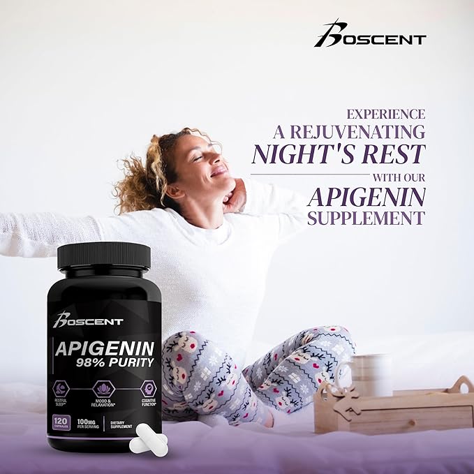 Apigenin Supplement 100mg from Chamomile Extract 120 Count - 98% purity- Apigenin Supplement for Sleep, Mood, Cognition, Prostate health - Excellent sleep aid, Non-GMO, No Fillers - 4-Month Supply