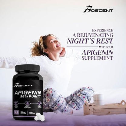 Apigenin Supplement 100mg from Chamomile Extract 120 Count - 98% purity- Apigenin Supplement for Sleep, Mood, Cognition, Prostate health - Excellent sleep aid, Non-GMO, No Fillers - 4-Month Supply