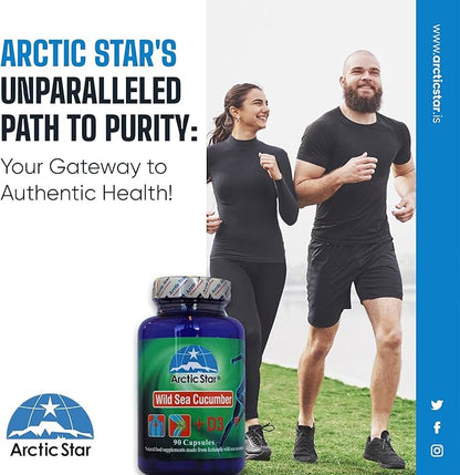 Arctic Star - Sea Cucumber with Vitamin D3 Capsules, Pure Icelandic Wild Caught Sea Cucumber Extract & D3 Supplement Pills - Cucumaria Frondosa 北极星海参+D3胶囊 (90 Capsules, 400mg) 1Bottle