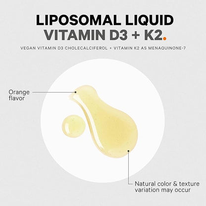 Codeage Liquid Vitamin D3 K2 Supplement, Liposomal Vitamin D Cholecalciferol, Menaquinone MK-7, Liquid Vitamin K - Vegan & Non-GMO - No Sugar - 2 fl oz