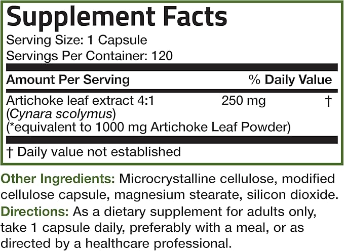 Bronson Artichoke Leaf Extract Extra Strength Supports Healthy Digestion Healthy Liver Function, Non-GMO, 120 Vegetarian Capsules