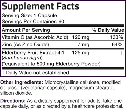 Bronson Sambucus Elderberry with Zinc & Vitamin C Triple Immune Support Complex Immune & Antioxidant Protection, Non-GMO, 60 Vegetarian Capsules