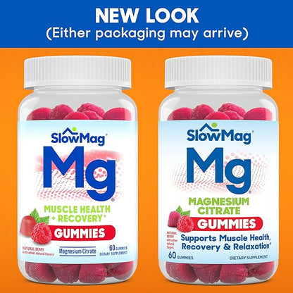 SlowMag Magnesium Citrate Gummies - Supports Muscle Health, Recovery & Relaxation, Natural Berry Flavored, 60 Count Pack of 2