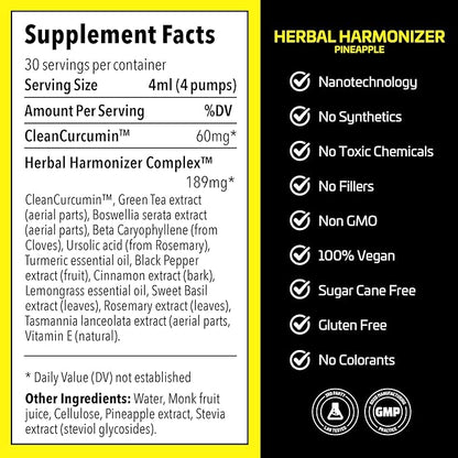 Herbal Harmonizer with CleanCurcumin(TM) - Multi Botanical Antioxidants Supplement - Water Soluble - Nano Curcumin - Holistic Wellness Defender - Healthy Drink Mix (4 fl.oz, Pineapple)