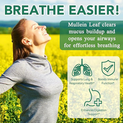 Mullein Gummies for Lung Cleanse, 2000mg Mullein Leaf Extract for Respiratory & Digestive & Immune Support, Natural Mullein Herbal Supplement for Mucus Relief with Chlorophyll (60 Gummies)