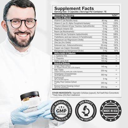 omre AfterDrink Restore Pills with Milk Thistle, DHM, Vitamin B, Ginger & Herbal Extracts - Pre & Post Drinking Supplement with Liver Support for Better Mornings - Made in USA (48 Caps)