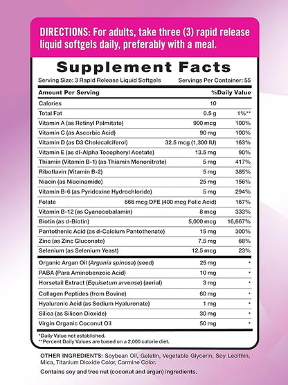 Nature's Truth Hair, Skin & Nails Vitamin | 5000 mcg Biotin | 165 Softgels | with Collagen | Non-GMO & Gluten Free Supplement