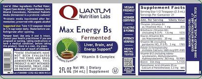 Quantum Nutrition Labs Max Energy B - Vitamin B Complex Liquid Drops, Organic Vitamin B Supplement for Women and Men, Vitamin B1, B2, B3, B5, B6, B12 - 2 Fl Oz