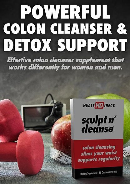 Health Direct Sculpt n' Cleanse - Herbal Colon Cleanse for Digestive Health & Regularity - Natural Detox & Gut Flush Supplement - 10 Veggie Capsules