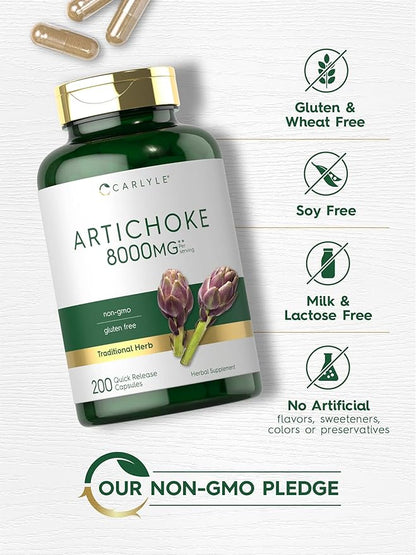 Carlyle Artichoke Leaf Extract 8000mg | 200 Capsules | Non-GMO & Gluten Free Herbal Supplement