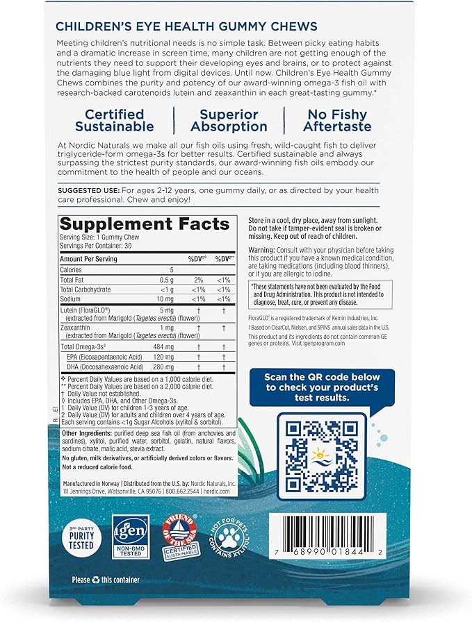 Nordic Naturals Children’s Eye Health Gummies, Strawberry Lemonade - 30 Gummies for Kids - 484 mg Total Omega-3s DHA, Lutein & Zeaxanthin - Brain Health, Antioxidant Support, Non-GMO - 30 Servings