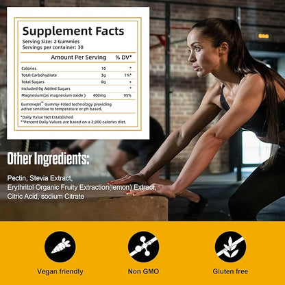 Magnesium Oxide Gummies for Men & Women, Easily Absorbed Magnesium Gummies Supplement for Muscle, Bone and Heart Support, Magnesium Complex Supplement 400mg
