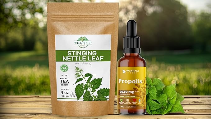 4 oz. Dried Nettle Leaf Tea Ortiga Planta Nettle Herb Bulk Stinging Nettle Leaf Herb Tea (Urtica dioica) & Propolis Extract Drops - Propolis Tincture 2040mg Liquid Herbal Supplement - 2 Oz, Pack of 1