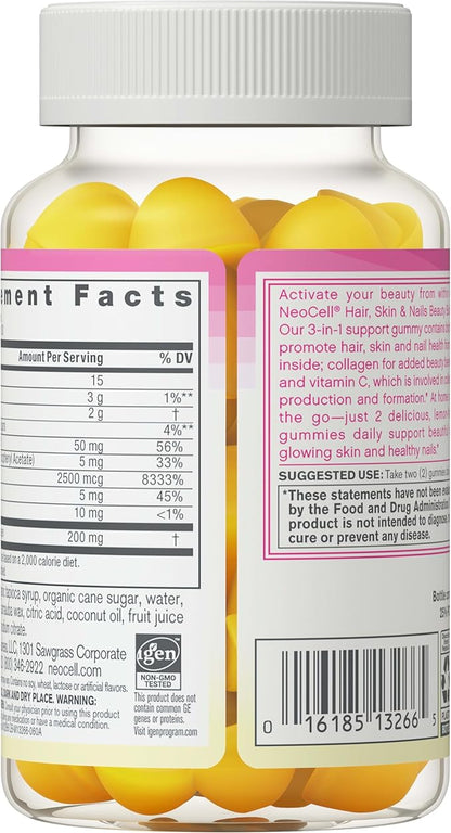 NeoCell Hair, Skin and Nails Beauty Builder With Collagen, Biotin and Vitamin C, Includes Antioxidants, Gummy, Lemon, 60 Count, 1 Bottle