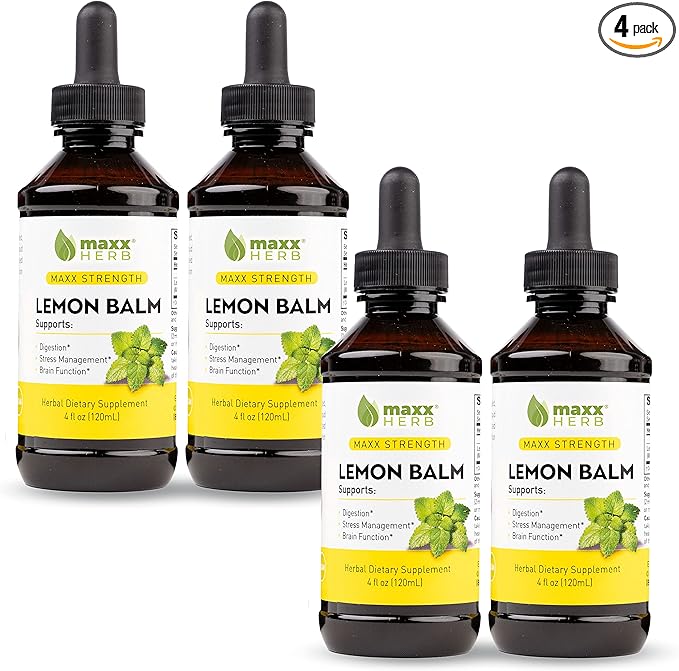 Maxx Herb Lemon Balm Extract - Max Strength, Lemon Balm Tincture Absorbs Better Than Lemon Balm Capsule, for Nervous System Support, and Stress Relief - 4 Bottles, 4 Oz Each (240 Servings)