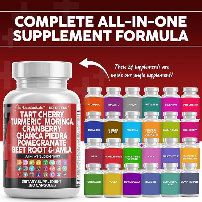 Clean Nutraceuticals Tart Cherry Extract Capsules with Turmeric Moringa Cranberry Chanca Piedra Celery Quercetin ACV Pomegranate L Selenomethionine - 5pack