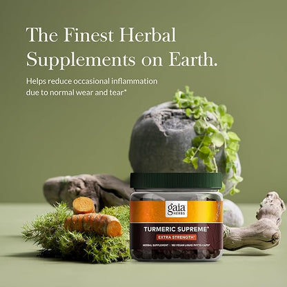 Gaia Herbs Turmeric Supreme Extra Strength - Supports Occasional Swelling from Normal Wear & Tear - with Turmeric Curcumin & Black Pepper - 180 Vegan Liquid Phyto-Capsules (Up to 180-Day Supply)