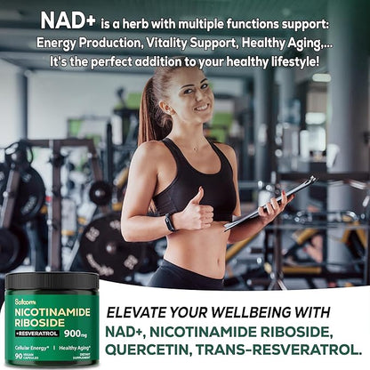 Satoomi NAD+ Supplement with Liposomal Nicotinamide Riboside 900 mg NR, Resveratrol, Quercetin - Cellular Energy & Repair, Vitality, Healthy Aging - 90 Count