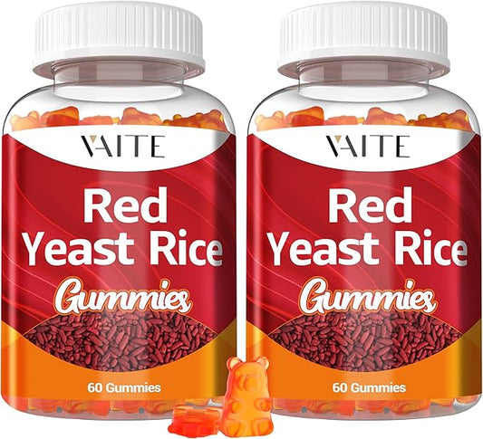 VAITE Red Yeast Rice with Coq10 Gummies - 1200 mg RYR Synergy Organic Supplement with Coenzyme Q10 Monacolin K, Non-GMO & Citrinin Free Herbal Vegetarian Gummy Chews 60 Count (2 Pack)