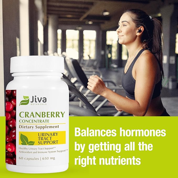 Jiva Botanicals Concentrated Cranberry Supplement - 650 mg Cranberry Powder Extract Pills for Women - High Potency for Normal Urinary Tract Health - 60 Capsules