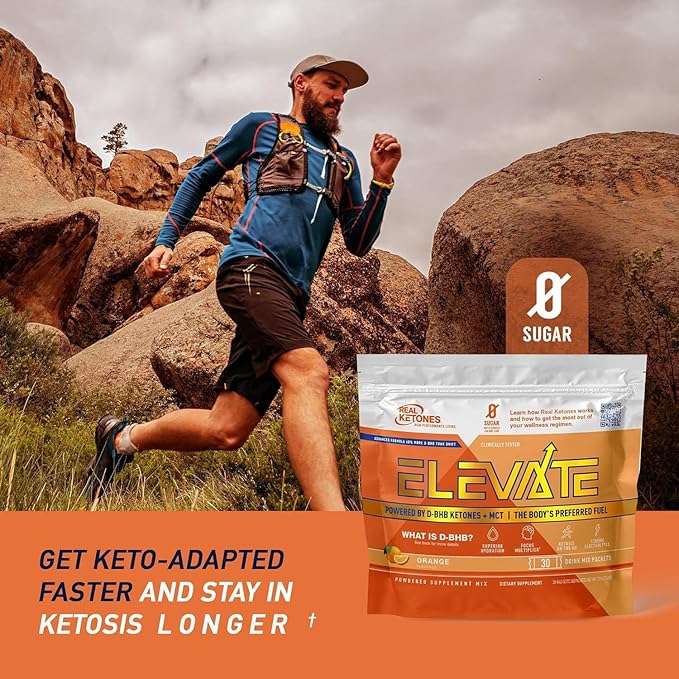Real Ketones MCT & BHB Exogenous Ketones Drink Mix Packets Elevate Keto Electrolytes Powder Packets No Sugar with 4 Main Electrolytes Plus Hydrating Proprietary Keto BHB - 30 Pack Orange