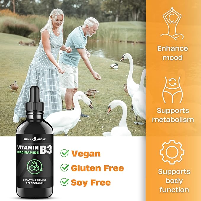 Vitamin B3 Niacinamide Liquid - Non Flush Form of B3 Niacin - Convenient Vitamin B3 Niacinamide Drops for Women and Men - Easy to Swallow 2oz (60ml)