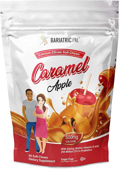 BariatricPal 90-Day Bariatric Vitamin Bundle (Multivitamin ONE 1 per Day! Capsule with 45mg Iron and Calcium Citrate Soft Chews 500mg with Probiotics - Caramel Apple)