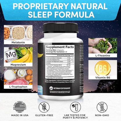 Combat ZZZ Natural Sleep + Relaxation Aids for Adults – Sleep Supplement with Melatonin L-Theanine Vitamin B6 GABA Magnesium Sleep Aid (60 Pills) (60 Count (Pack of 1))