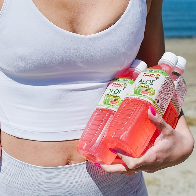 Parrot Aloe Vera Drink with pulp and Watermelon flavor, Chewable Aloe added, Sweet and Refreshing Jucie Drink 16.9 fl.oz. (Pack of 10)